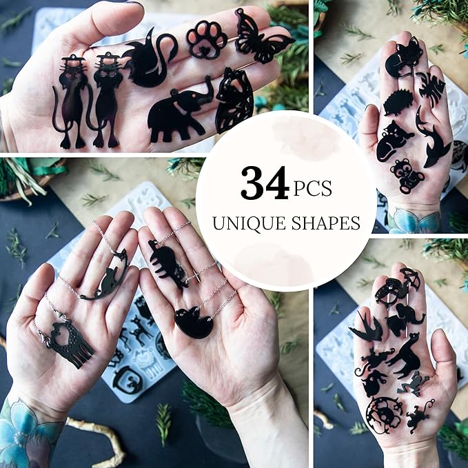 Keychain Resin Molds Silicon Animals 34pcs UV Resin Mold, Epoxy Resin Molds for Keychain Pendant Molds for Epoxy Resin Earring Mold, Earrings, Necklace