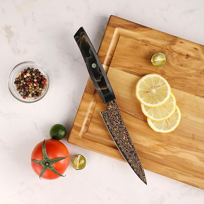 Seido Knives Kurogane 5" Petty Knife – Hand-Forged Japanese Utility Knife with VG-10 Core & 37-Layer Damascus Steel, G10 Copper Handle