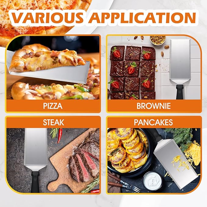 BBTO 20 Pcs Small Spatula Pizza Spatula Bulk Brownie Cookie Pie Server Pie Cake Stainless Baking Triangular Cutter Spade Wood Handle Shovel for Desserts Pizza Cake Biscuit(Brown)