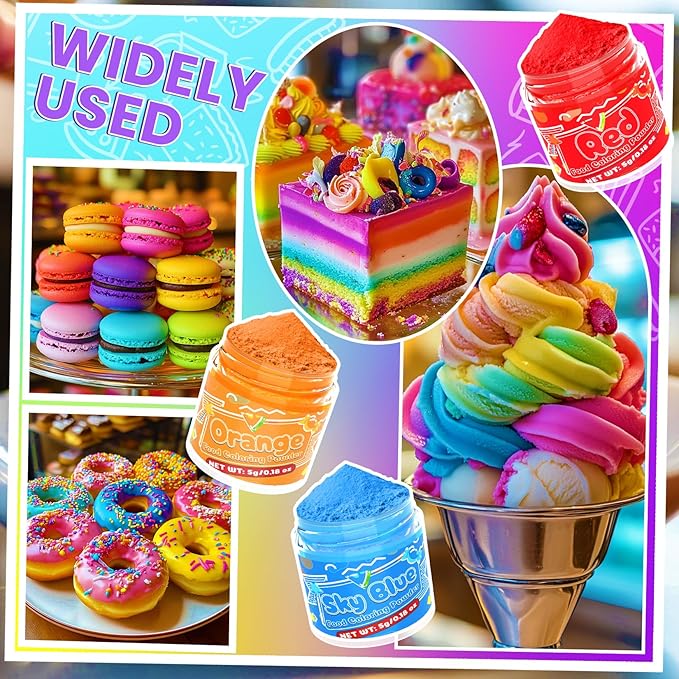 Food Coloring Powder - 12 Vibrant Colors Powered Food Coloring, Food Grade High Concentrated Food Dye for Baking, Cake Decorating, Icing, Cookies, Candy, Slime, 5g/bottle