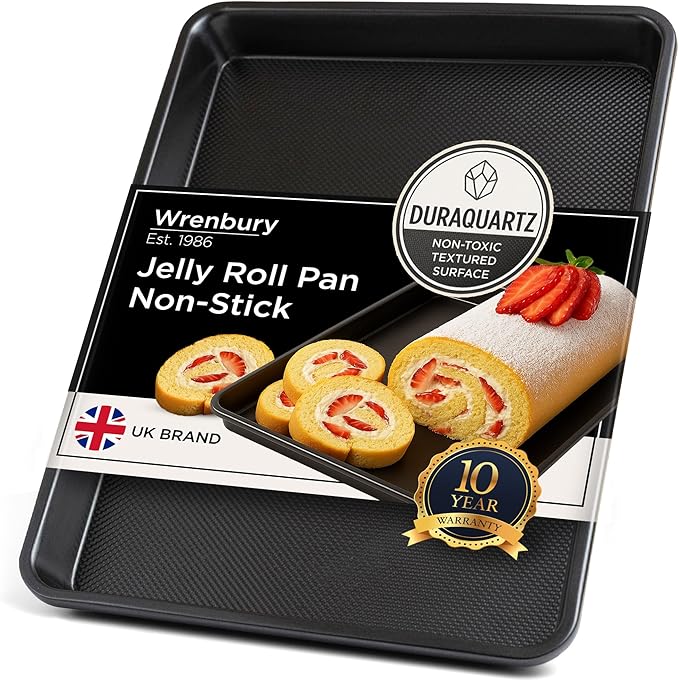 Wrenbury Jelly Roll Pan 15x10 - Carbon Steel DuraQuartz Non Toxic Large Baking Sheet - ⅔ Sheet Pan for Cookies