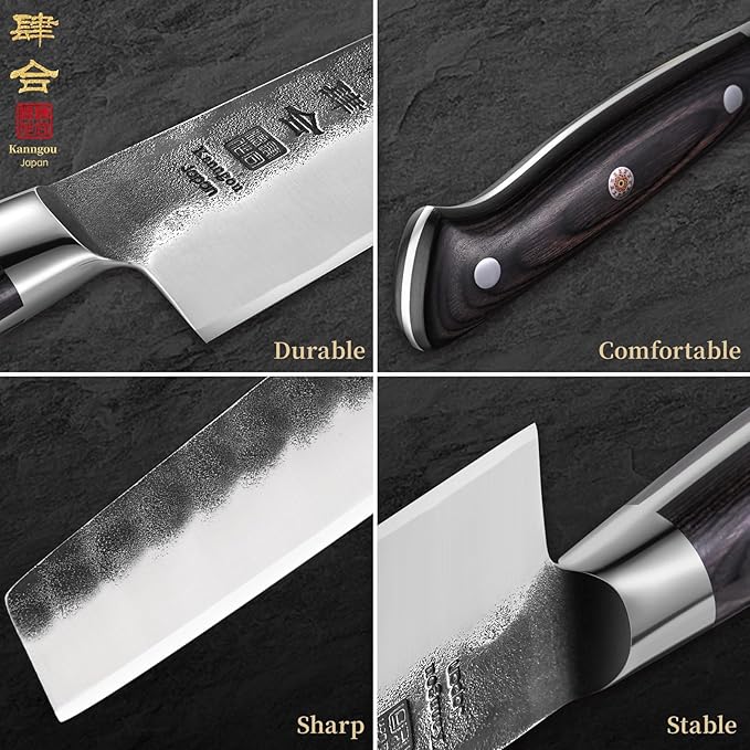 7 Inch Nakiri Knife, Black Forged Japanese Cleaver Knife Chefs Knife with High Carbon Stainless Steel, Japanese Nakiri Knife with Full Tang Pakkawood Handle, Christmas Gift with Premium Box