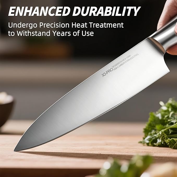 Kitchen Knife Set with Block 17 Pcs, Knife Block Set, Japanese High Carbon Stainless Steel Knives Set for Kitchen with Sharpener, Razor Sharp Premium Block Knife Sets