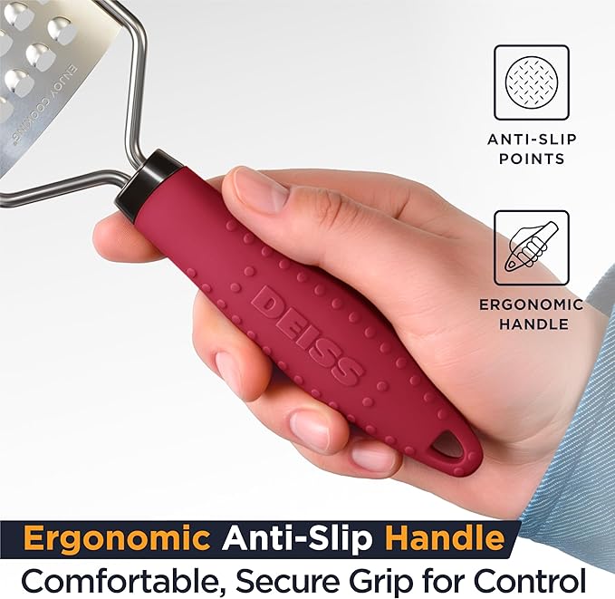 Deiss PRO Coarse Grater & Hand Held Cheese Grater - Sharp Stainless Steel Blades, Non-Slip Handle, Small Cheese Grater for Kitchen, Shredder, Dishwasher Safe