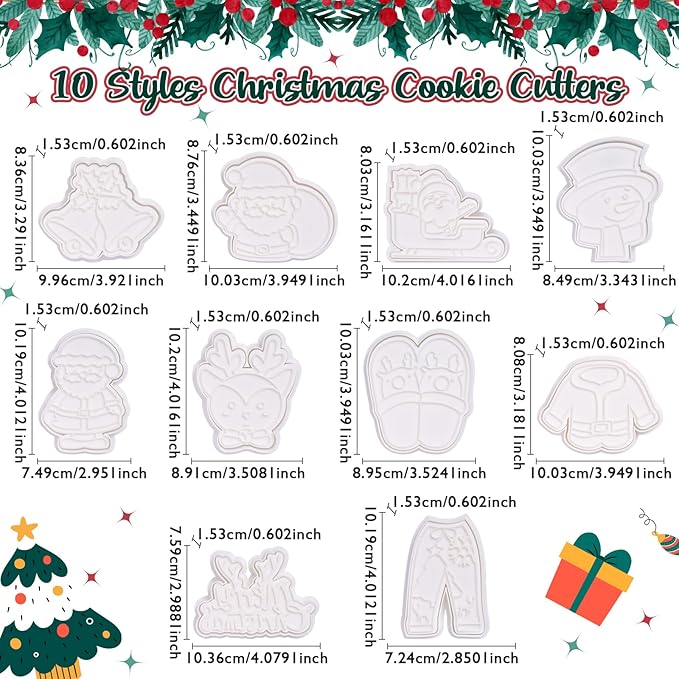 Flycalf Christmas Cookie Cutters Reindeer with Plunger Stamps Holiday PLA Baking Accessories Cutter Molds Gifts Decorative Party 3.5" Kitchen Cake Supplies