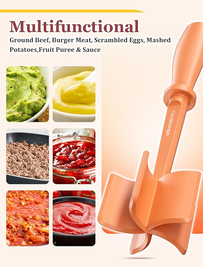 Meat Chopper for Hamburger, CLUEAPOP Premium Heat Resistant Masher and Smasher for Ground Beef, Nylon Ground Beef Chopper Tool and Meat Fork, Non Stick