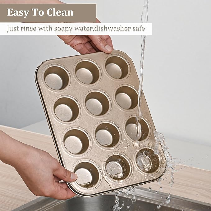 Mini Muffin Pan 2-Pack, Premium Small Cupcake Pans, Carbon Steel 12-Cup Muffin Tin, Versatile Non-Stick Bakeware