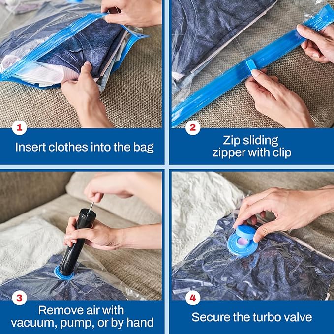 Spacesaver 8 Pack Jumbo Vacuum Storage Bags for Blankets & Clothes – Jumbo Vacuum Sealed Compression Bags with Hand Pump – Space Saver Storage Bags for Bedding, Moving, Travel & Organization