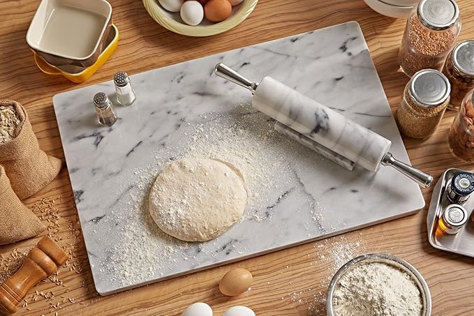 JEmarble Rolling Pin/Aluminum Handles 18 inch(Black)(Premium Quality) Polished Surface 18-inch(10"Barrel) Genuine Stone Non-stick Save Effort Easy to Clean