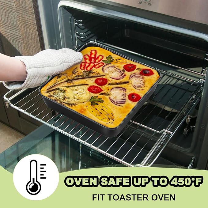 E-far 9x9 Baking Pan, Nonstick Square Cake Pan with Stainless Steel Core, Black Metal Bakeware for Brownies Lasagna Cakes, Non-toxic & Easy Clean, 2 Inch Deep