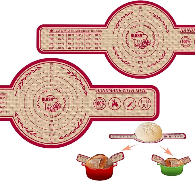 Silicone Bread Sling for Dutch Oven, 2 Pack (8" & 10" Round) – Non-Stick & 500°F Heat Resistant Sourdough Mat, Easy to Clean, Reusable Food-Grade Sourdough Slings - Fits 5–7 qt Dutch Ovens