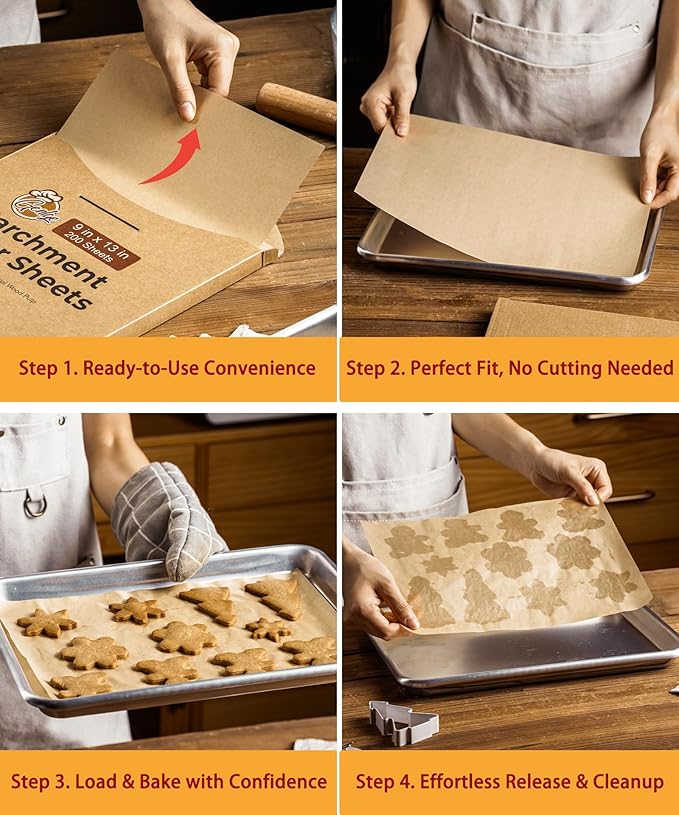 200 Pcs Parchment Paper Baking Sheets, 9x13 Inch Non-Stick Pre Cut Baking Parchment Sheets for Oven & Air Fryer, Ideal for Bread, Cookies & Cakes (Unbleached)