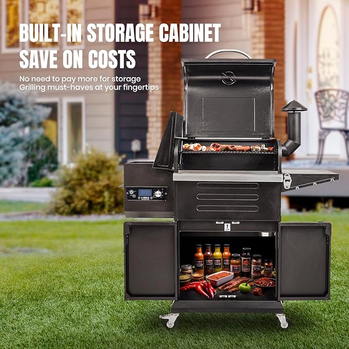 Z GRILLS Wood Pellet Grill & Smoker 8-in-1 Pellet Grill with Automatic Temperature Control，Meat Probes，572 Sq. in Area for Backyard Camping Outdoor Party,Bright Black