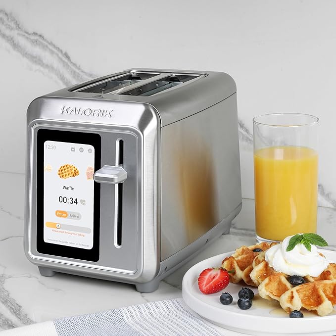 Kalorik Toaster VIVID TOUCH Series 2-Slice with Large High-Resolution Touchscreen and Customizable Cooking Presets by Bread Type, Features Wide Slots and High Lift Lever, 1000-Watts, Stainless Steel