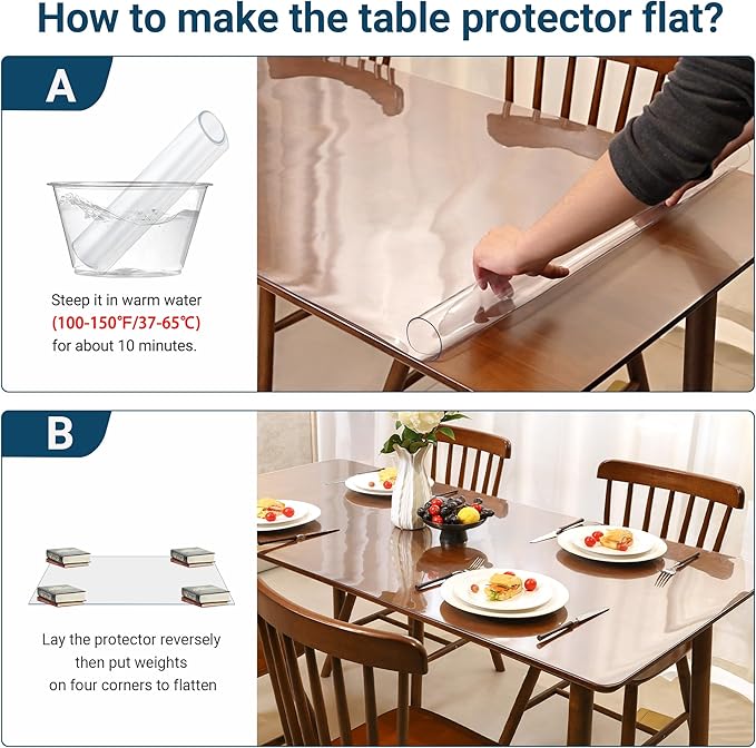 Clear Table Cover Protector Rectangle 40 x 72 Inch, 2.0mm Transparent Plastic Table Protector Waterproof, Anti-Scratch Clear Desk Mat for Office Desktop Dresser Dining Table, FDA Compliant