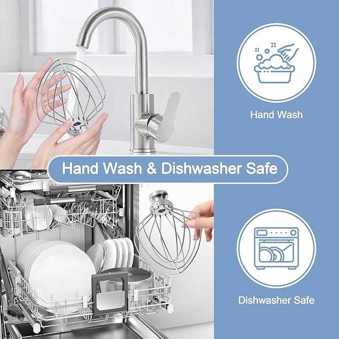 Stainless steel Wire Whip Attachment for KitchenAid Tilt-Head Stand Mixer Accessory K45SS Replacement, Egg Cream Stirrer, Cakes Mayonnaise Whisk, Whipping Egg White, Dishwasher Safe