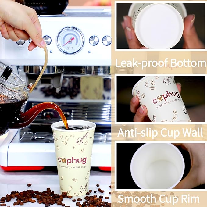100 Pack 16 oz Coffee Cups,Disposable Hot Drink Paper Cups with Lids & Sleeves - 16 Ounce Party Cups Perfect for Hot Beverages, Party, Office, and Home Use