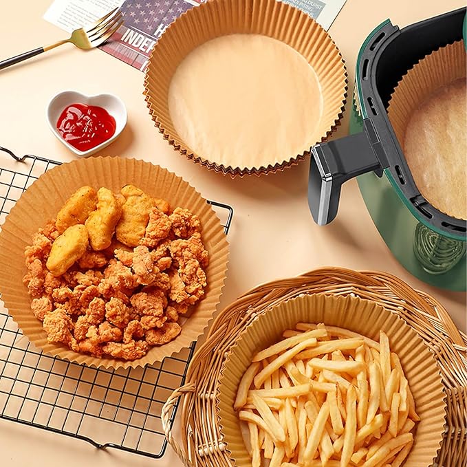 200Pcs Air Fryer Disposable Paper Liner, 8 Inch Round Non-Stick Air Fryer Liners Parchment Paper for 5-8 QT Air Fryer Baking Roasting Microwave