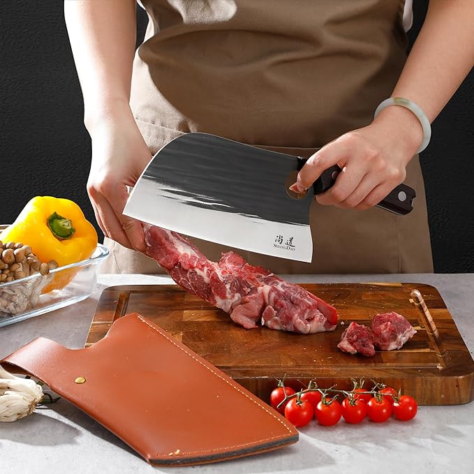 SHANGDAO Meat Cleaver Knife 7.8", Butcher Knife for Meat Cutting, High-carbon steel Chopper Knife, Vegetable Cleavers, Forged Blade & Wood Handle, Camping Thanksgiving Christmas Gifts