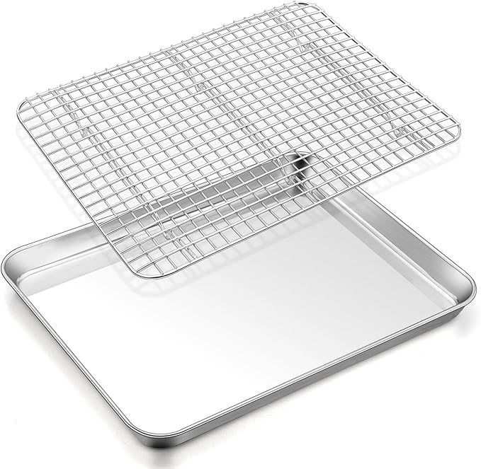 TeamFar Baking Sheet with Rack, 17.6 x 13 x 1 Inch Stainless Steel Baking Tray Pan Cookie Sheet with Cooling Rack Set for Baking/Roasting/Cooling, Non-Toxic & Heavy Duty, Dishwasher Safe