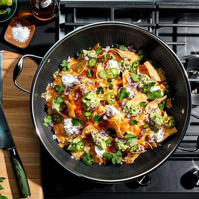 HexClad Hybrid Nonstick 14-Inch Wok with Stainless Steel Lid, Stay-Cool Handles, Dishwasher-Friendly, Oven-Safe Up to 900°F, Induction Ready, Compatible with All Cooktops