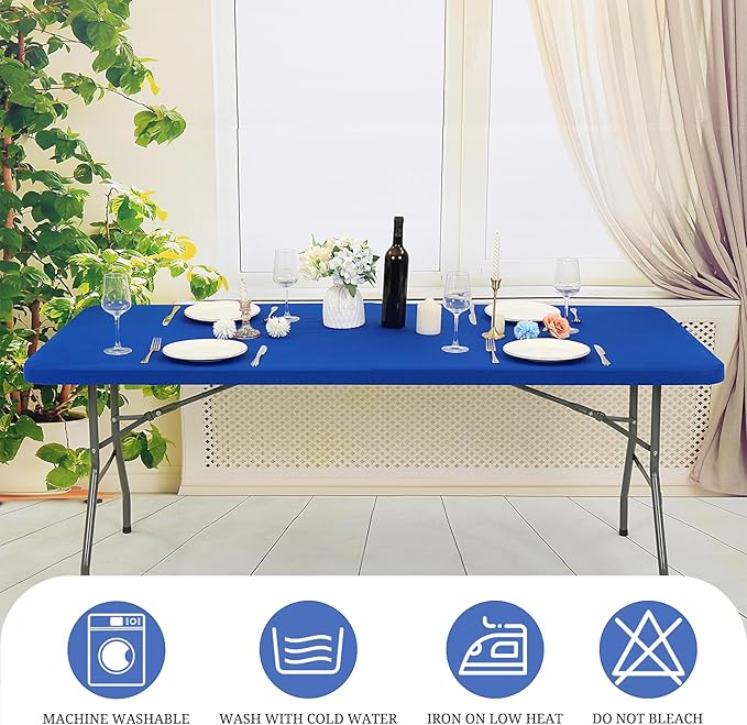 10 Pack Stretch Fabric Table Top Cap Cover, fits 6' Tables, Spandex Table Covers Washable Elastic Rectangle Tablecloth Protector for Indoor Outdoor Party Picnic Wedding, Royal Blue, 30" W x 72" L