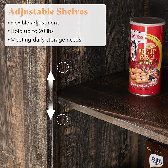 AMERLIFE 2 Pcs Farmhouse Kitchen Pantry Cabinet, 72" Tall Storage Cabinet with Adjustable Shelves & Barn Doors & Drawer, Freestanding Kitchen Cupboard for Dining Room, Living Room, Dark Rustic Oak
