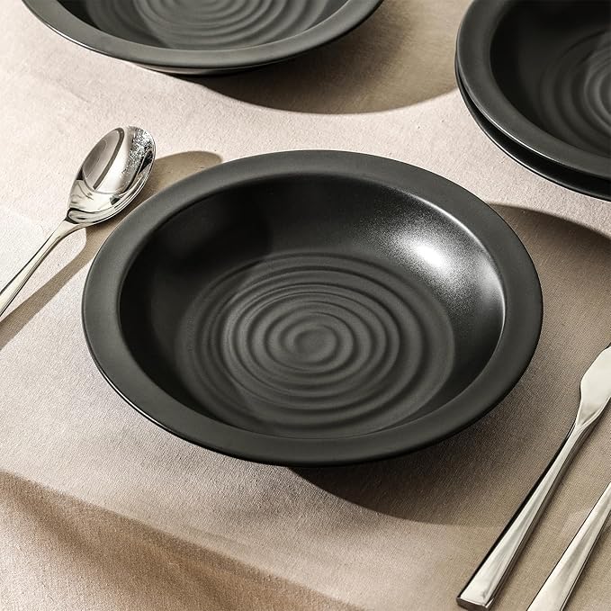 Stone Lain Orbit 12-Piece Dinnerware Set Stoneware, Plates and Bowls Set, Pasta Bowls, Microwave and Dishwasher Safe, Dish Set for 4, Charcoal