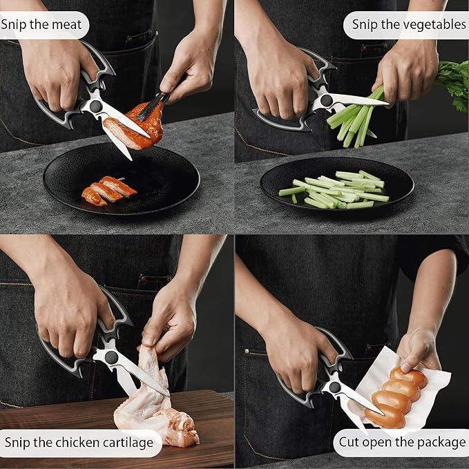 Magnetic Kitchen Scissors All Purpose 2 Pack - Halloween Bat Kitchen Shears - Heavy Duty Stainless Steel Cooking Shears for Cutting Meat, Food, Poultry - Featuring a Magnetic Protective Sheath