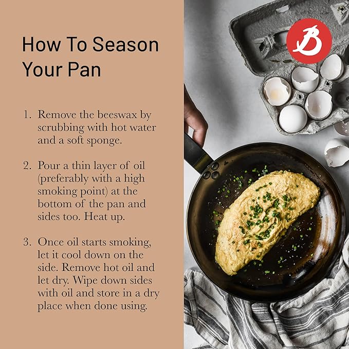 De Buyer Blue Carbon Steel Crepe & Tortilla Pan - 9.5” Diameter, 7.5” Cooking Surface - Ideal for Making & Reheating Crepes, Tortillas & Pancakes - PFAS, PFOA & PFOS Free - Made in France