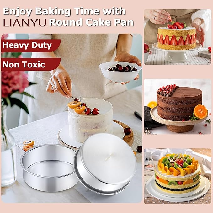 LIANYU 6 Inch Round Cake Pan, Stainless Steel Baking Layer Cake Pan Tin, Heavy Duty Metal Round Tier Baking Tins, 2In Tall, Oven & Dishwasher Safe