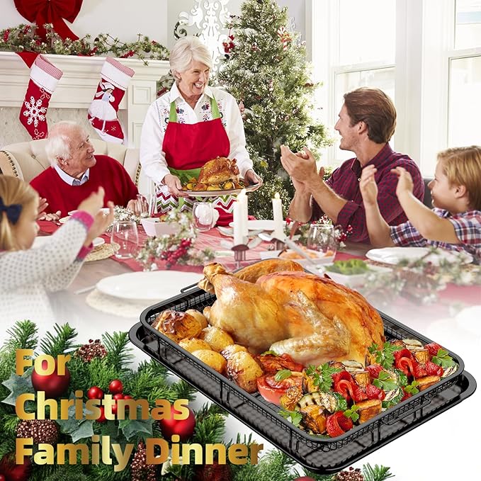 Air Fryer Basket for Oven, Extra Large 18.8" x 12.8" Oven Air Fryer Basket and Tray Set with 30 PCS Parchment Papers, DEGOVIN Stainless Steel Oven Pan and Crisper Tray (Black)