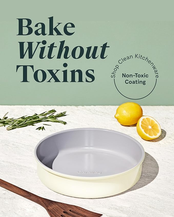 Caraway Non-Stick Ceramic 9” Circle Pans - Naturally Slick Ceramic Coating - Non-Toxic, PTFE & PFOA Free - Perfect for Birthday Cakes, Tartes, & More - Cream