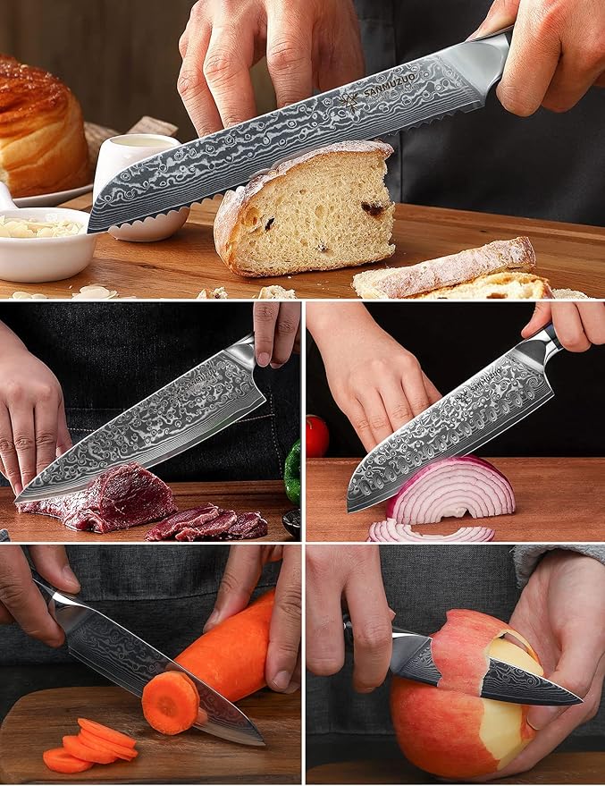 Chef Cooking Knives Set- Kitchen Knife Set of 5 Piece - Ultra-Sharp VG10 Damascus Steel & Resin Handle - Xuan Series (Starry Black)
