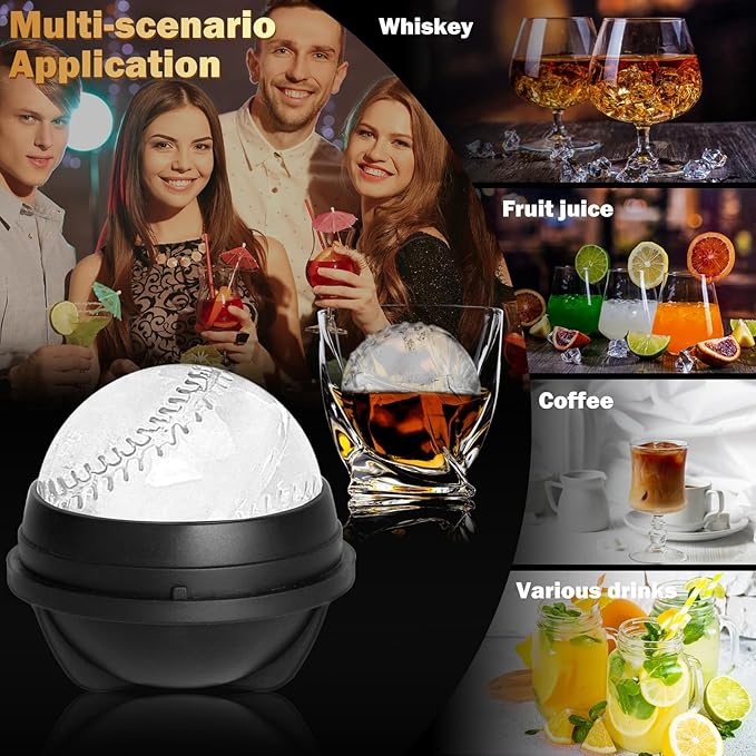 4 Pack Baseball Ice Cube Mold 2.5 Inch Large Silicone 3D Baseball Ice Cube Molds Fun Shapes Novelty Baseball Cube Molds Christmas Gifts for Cocktails, Bourbon, Brandy, Whiskey (4, Baseball)