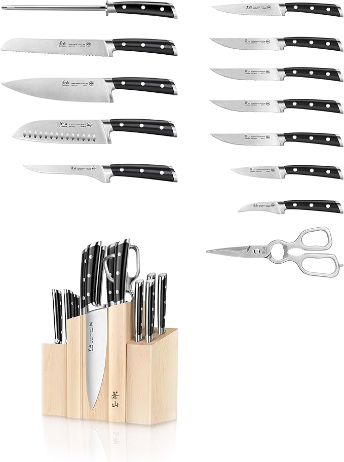 Cangshan TS Series 1021431 Swedish 14C28N Steel Forged DENALI Magnetic Knife Block Set, Maple