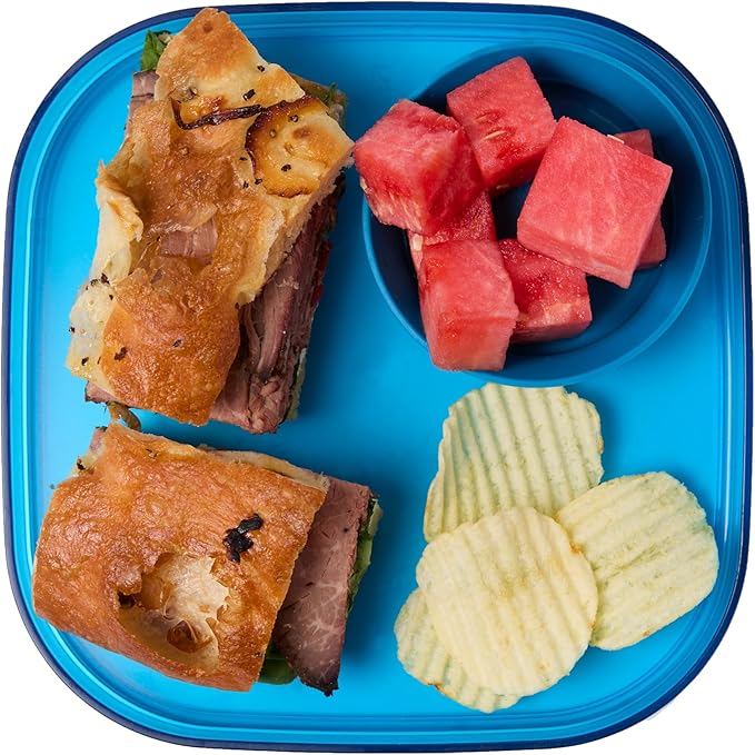 Madesmart Dipware Reusable Dining Plate/Serving Tray for Appetizers and Snacks, Food-Safe Appetizer Serving Platter with Removable Dip Bowl, Ocean