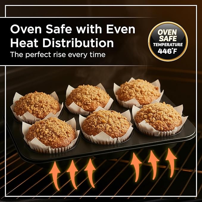Wrenbury Jumbo Muffin Pan 6 Cup Set of 2 - Nonstick XL Deep Muffin Pan for Baking 3.75" Cup - Big Cup Tin - Oversized Extra Large Cupcake Mold - PTFE Free