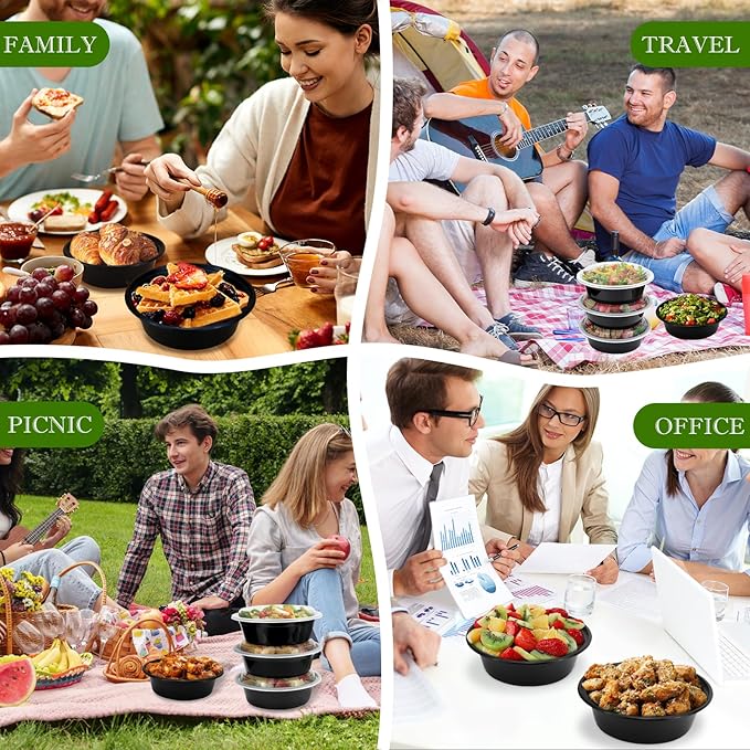Meal Prep Containers Reusable 32oz - Meal Prep Bowls with Lids 50 Pack, Round Food Prep Bowls for Takeout, Disposable To Go Food Containers, Stackable, Leakproof, BPA-Free, Microwave/Freezer Safe