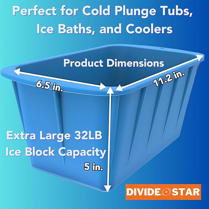 Extra Large Ice Molds 32LB – Set of 4 Silicone Ice Makers for Ice Baths & Cold Plunge, Reusable Giant Ice Cube Blocks, Home & Outdoor Coolers, Freezer Accessories, plus DIVIDE STAR 14-grid Ice Mold