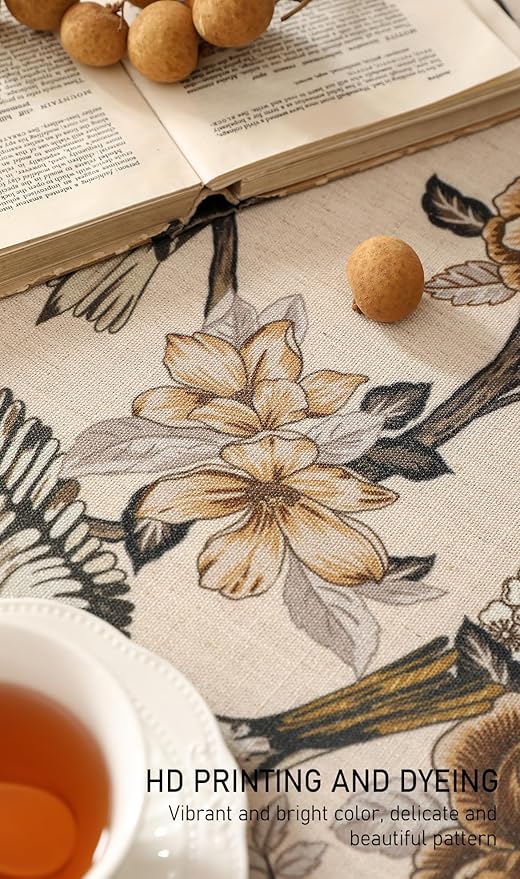 ISAENNE Designer Vintage Linen Extra Long Tablecloth Rectangle,Floral and Bird Pattern Elegant Table Cloth,Fall Wrinkle Resistant Decor Tablecloths for Dining Kitchen Christmas,67"*118"-Murad A
