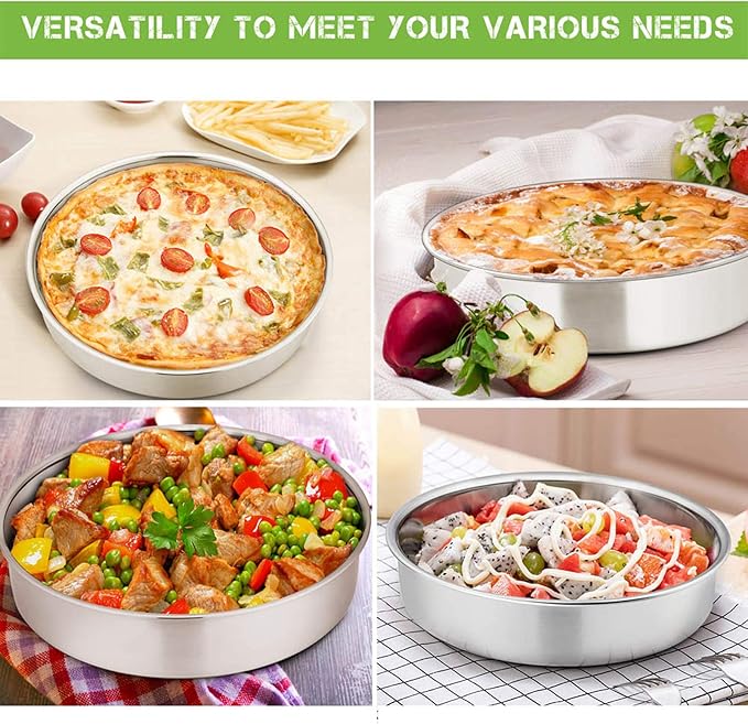E-far 9½ Inch Cake Pan Set of 2, Stainless Steel Round Cake Baking Pans, Non-Toxic & Healthy, Mirror Finish & Dishwasher Safe