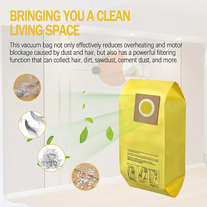 AH10243 Disposable Vacuum Bag for Hoover Commercial CU2 Vacuum Cleaner CH54013 CH54015 CH54113 CH54115 Upright Bags for HushTone Replacement, Yellow (10 Pack)
