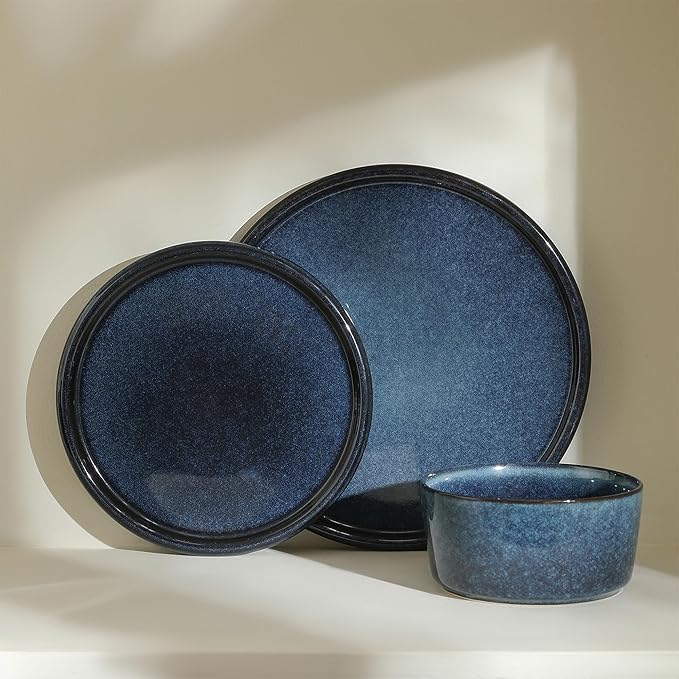 Stone Lain Eden 4-Piece Salad Plate Set Stoneware, Dark Blue
