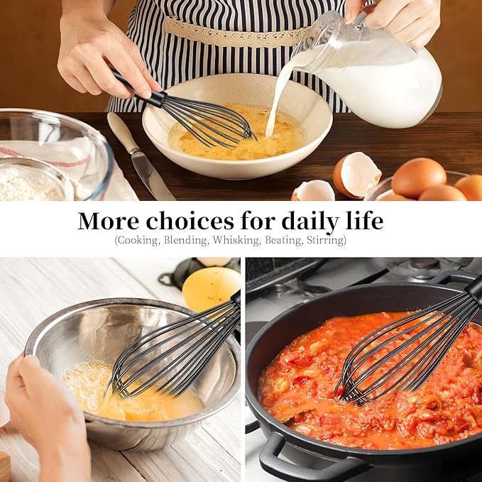 Maxjoy Silicone Whisk with Stainless Steel Wires - Balloon Egg Beater for Whisking, Stirring & Frothing, Heat Resistant Non Scratch 11 Inch Black