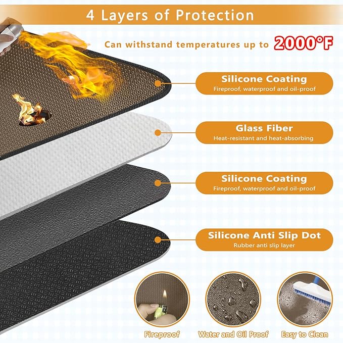 Anze Under Grill Mat for Outdoor Grill, 48x90 Inch Anti-Slip BBQ Floor Mats, Easy to Clean Reusable Fireproof Grill Pad, Oil-Proof Waterproof Protector for Indoor Fireplace Pit Mat Brown