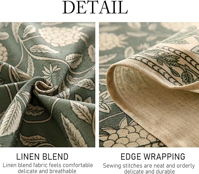 ISAENNE Designer Grayish Green Linen Square Tablecloth,Floral Elegant Stain Resistant Table Cloth,Fall Vintage Decor Tablecloths for Dining Thanksgiving Kitchen Tea Party,67"*67"-Andrew A