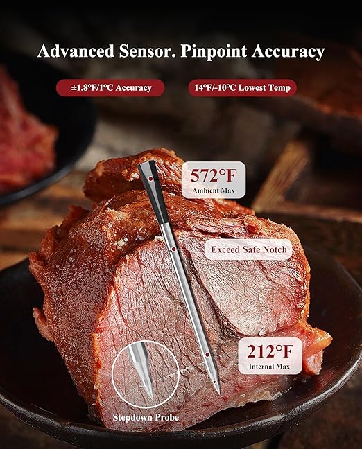 Wisebee Meat Thermometer Digital Wireless, 328FT Dual Probes Food Thermometer Bluetooth Remote Monitoring for Cooking- BBQ, Grill, Oven, Smoker