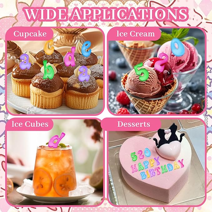 4 Pcs Silicone Letter Molds, Reusable Digital Letter Gummy Chocolate Silicone Mold for Making Candy, Cake, Birthday Party Decorations