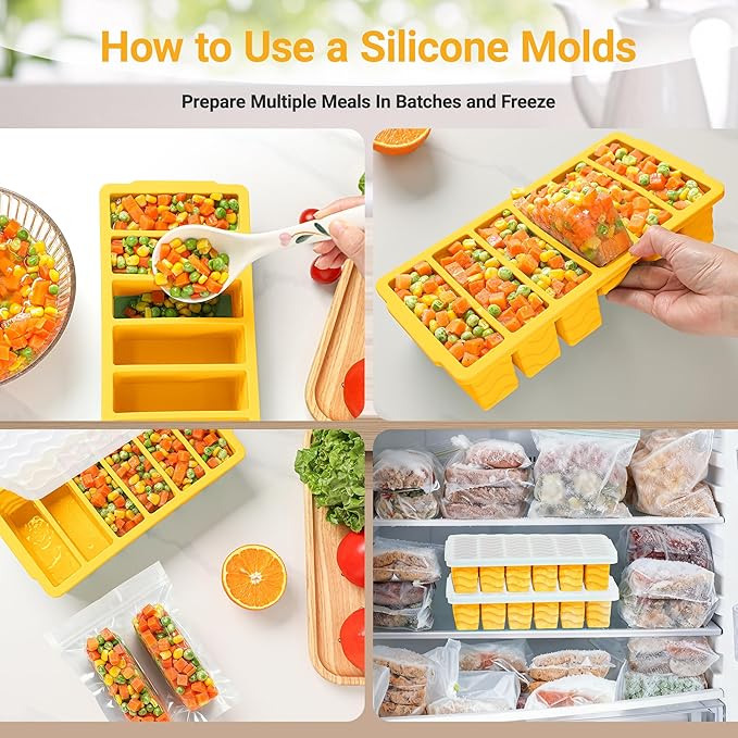 1/2 Cup Silicone Freezer Molds with Lid, 2-Pack Silicone Freezer Trays for Soup, Sauce & Broth – Meal Prep Containers, Large Ice Cube Tray, Oven & Dishwasher Safe